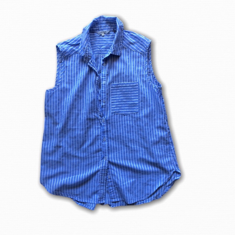 Blue with white stripes button up shirts